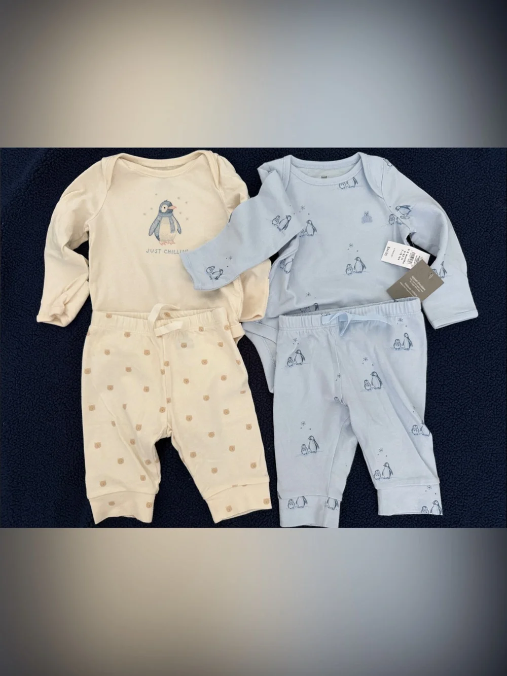 GAP Light Blue Penguin Print Long-Sleeve Bodysuit